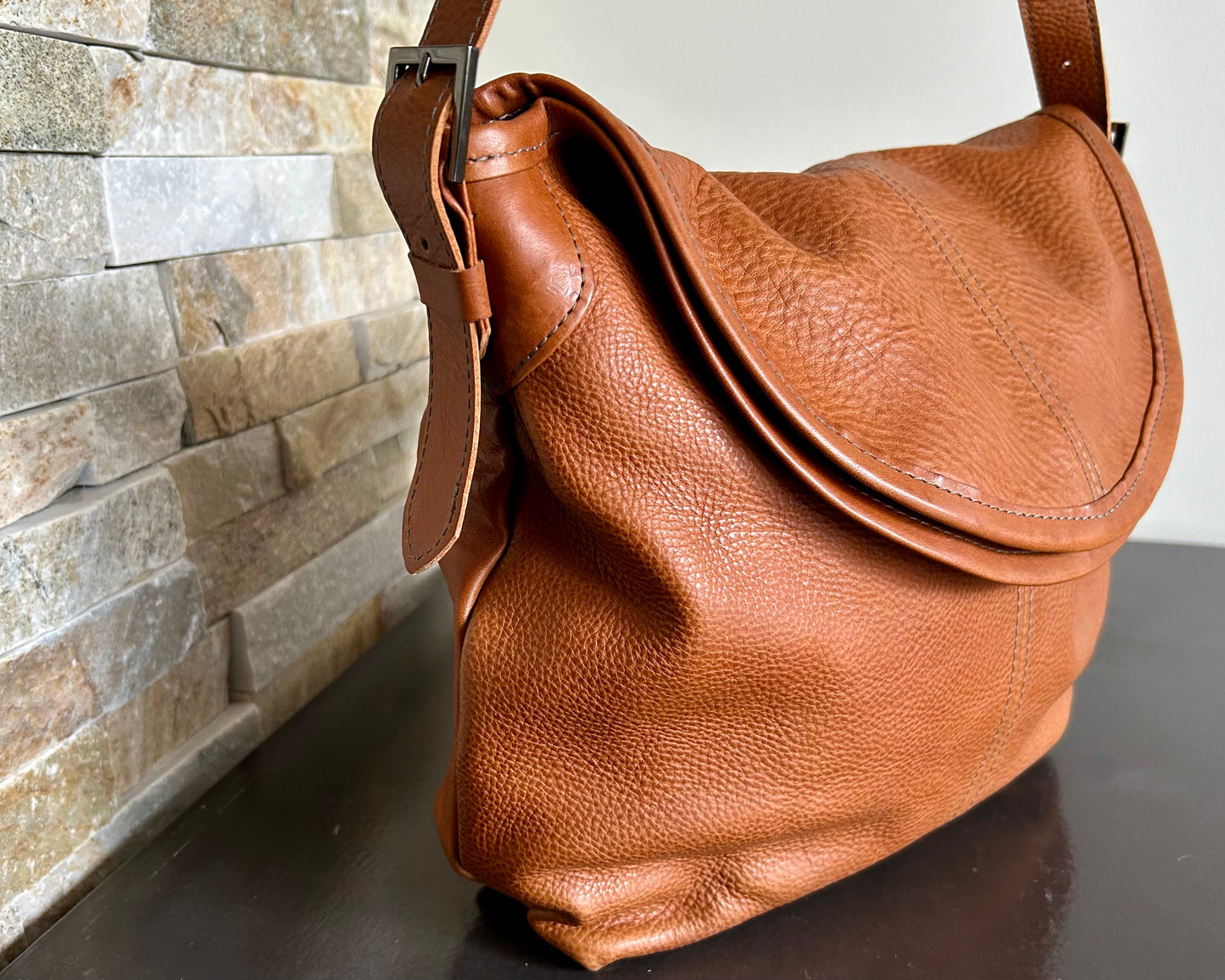 Slouchy Shoulder Bag Pebbled Cognac