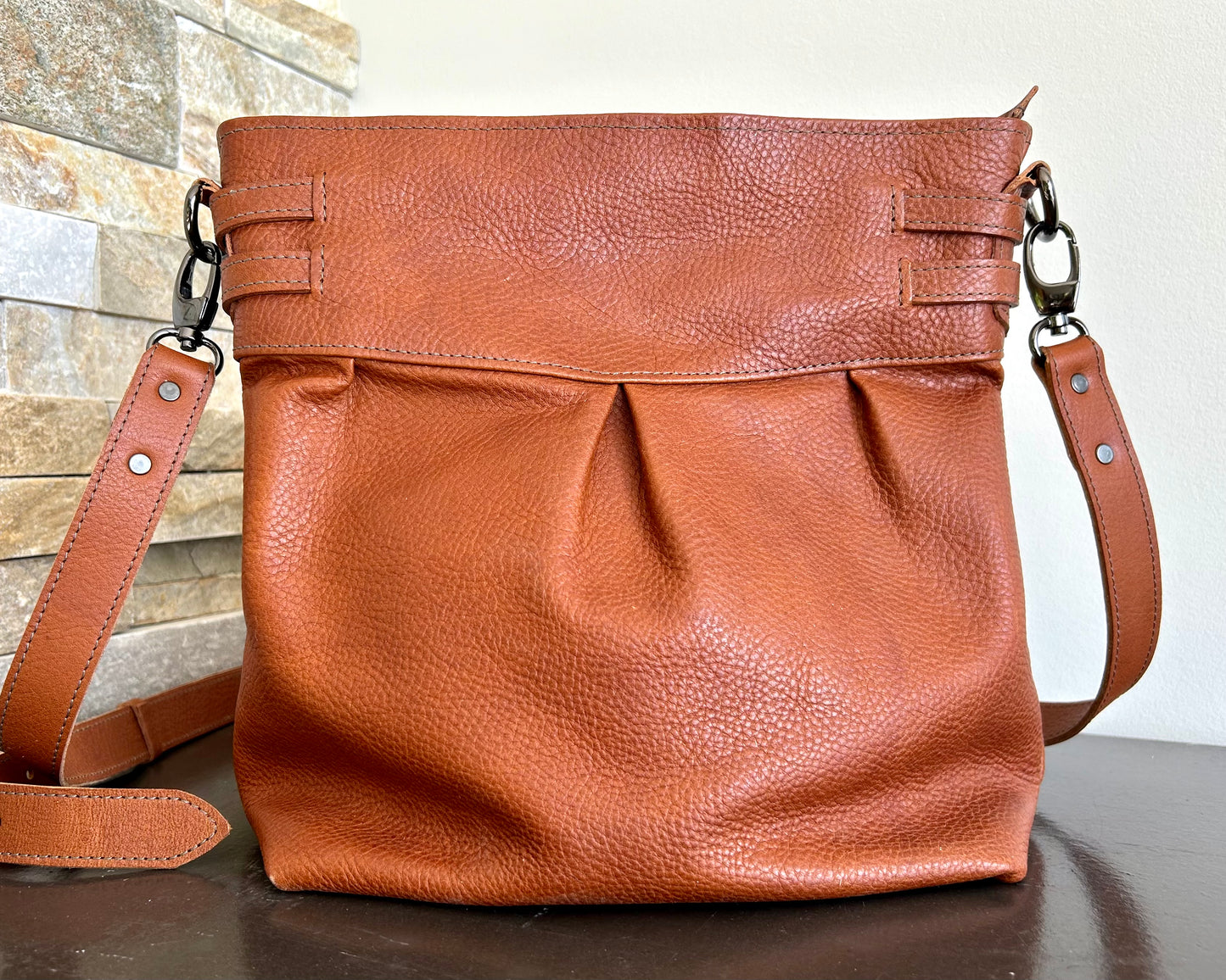 Pebbled Cognac Shoulder Bag