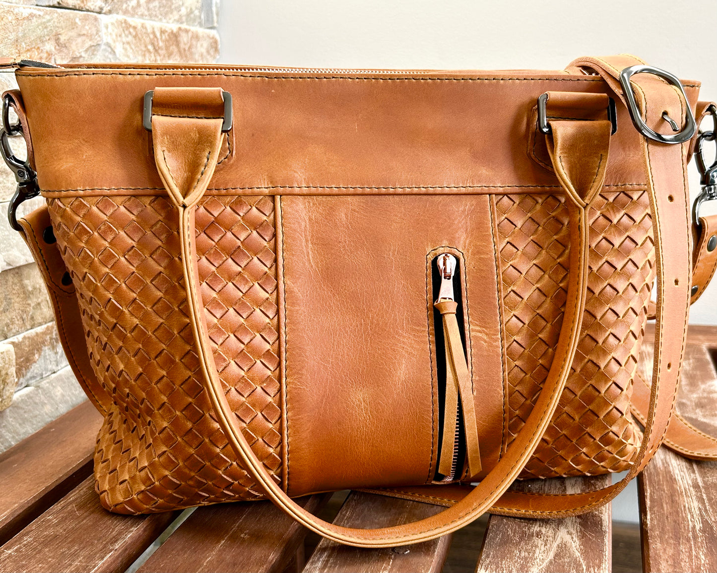 Woven Midsize Handbag Ochre
