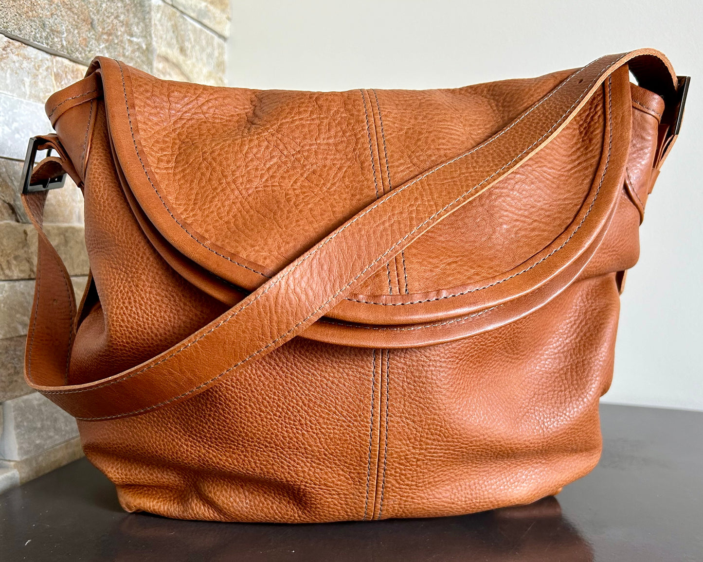 Slouchy Shoulder Bag  Pebbled Cognac