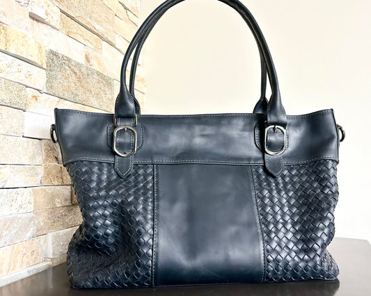 Woven large slouchy handbag Nero
